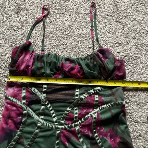 Green floral print mesh binding midaxi dress size 10 - Picture 4 of 8